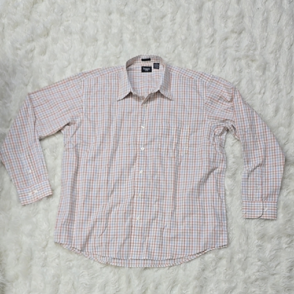 Haggar Orange and White Casual Button Down Shirt